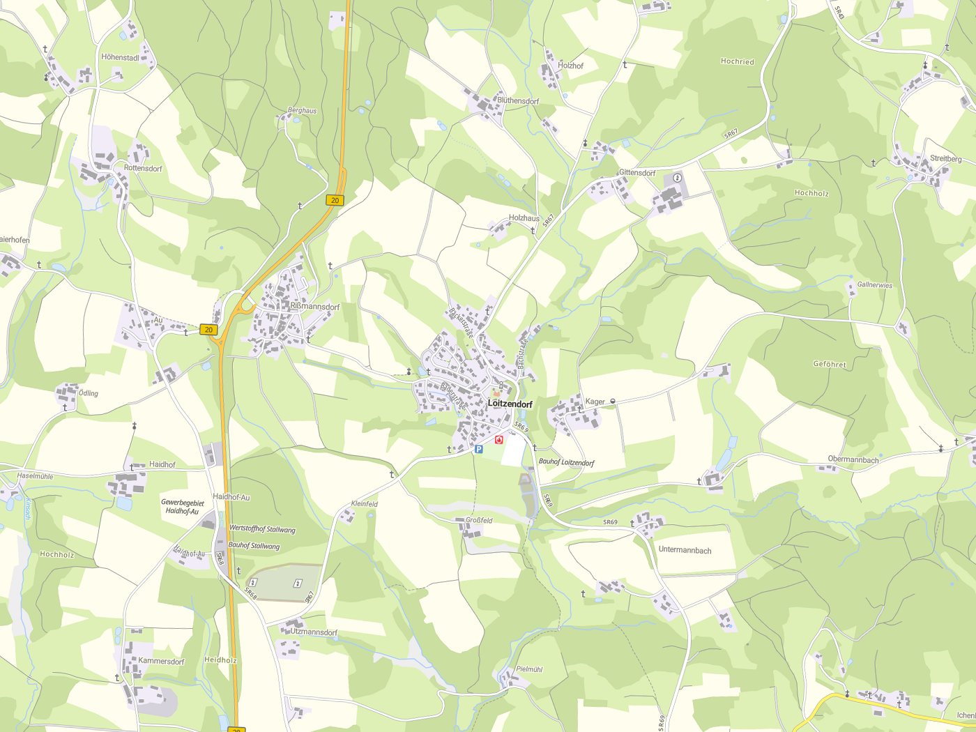 Kartenausschnitt Loitzendorf mit Gewässern