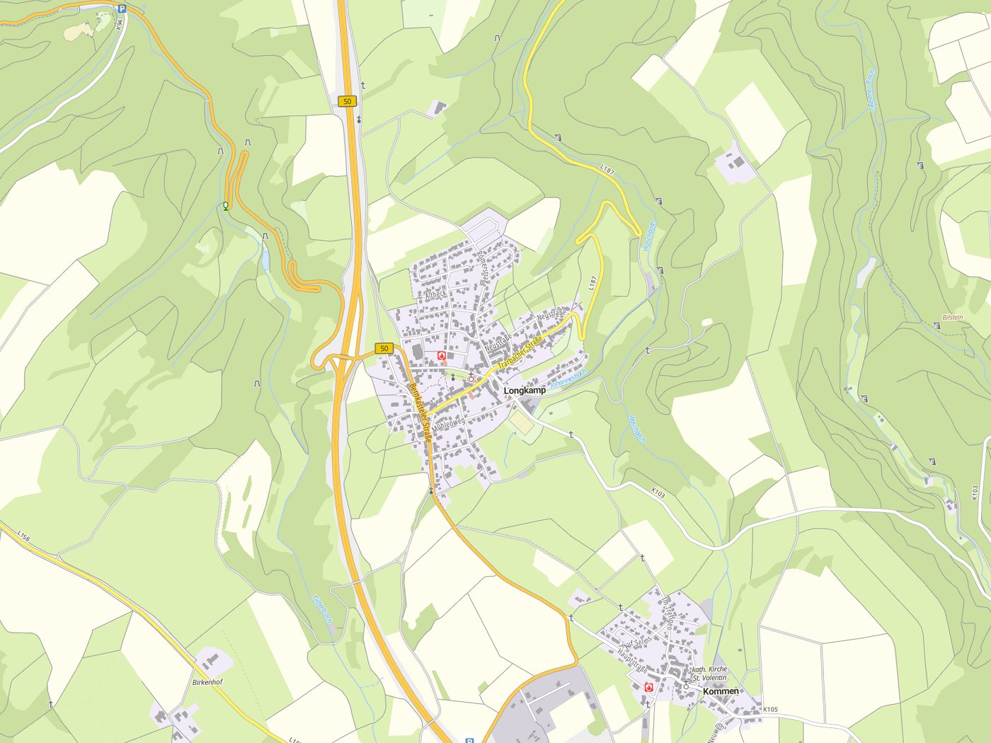 Kartenausschnitt Longkamp mit Gewässern