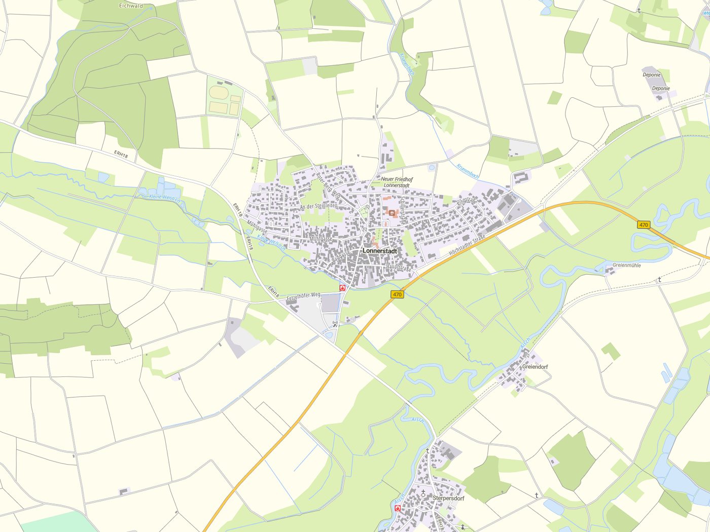 Kartenausschnitt Lonnerstadt mit Gewässern