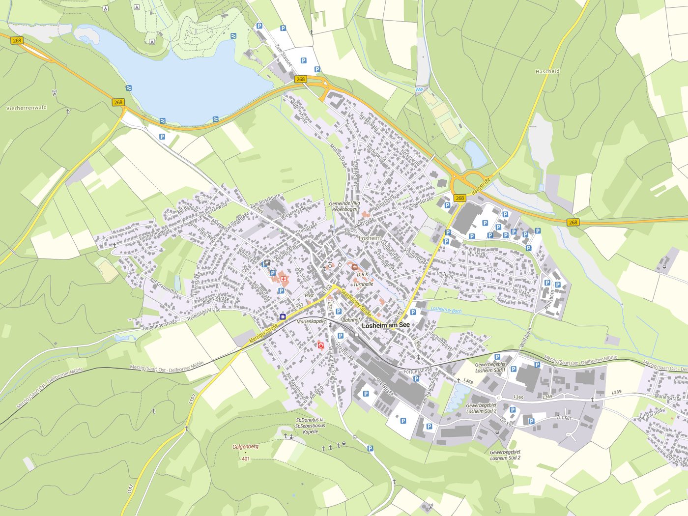 Kartenausschnitt Losheim mit Gewässern
