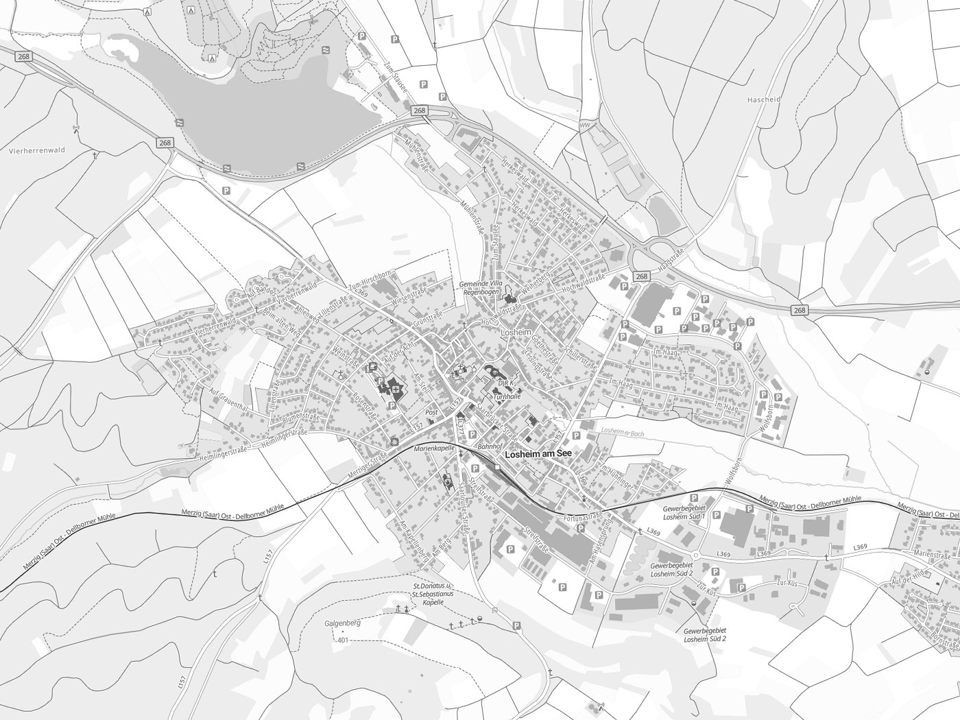 Kartenausschnitt Losheim mit Gewässern