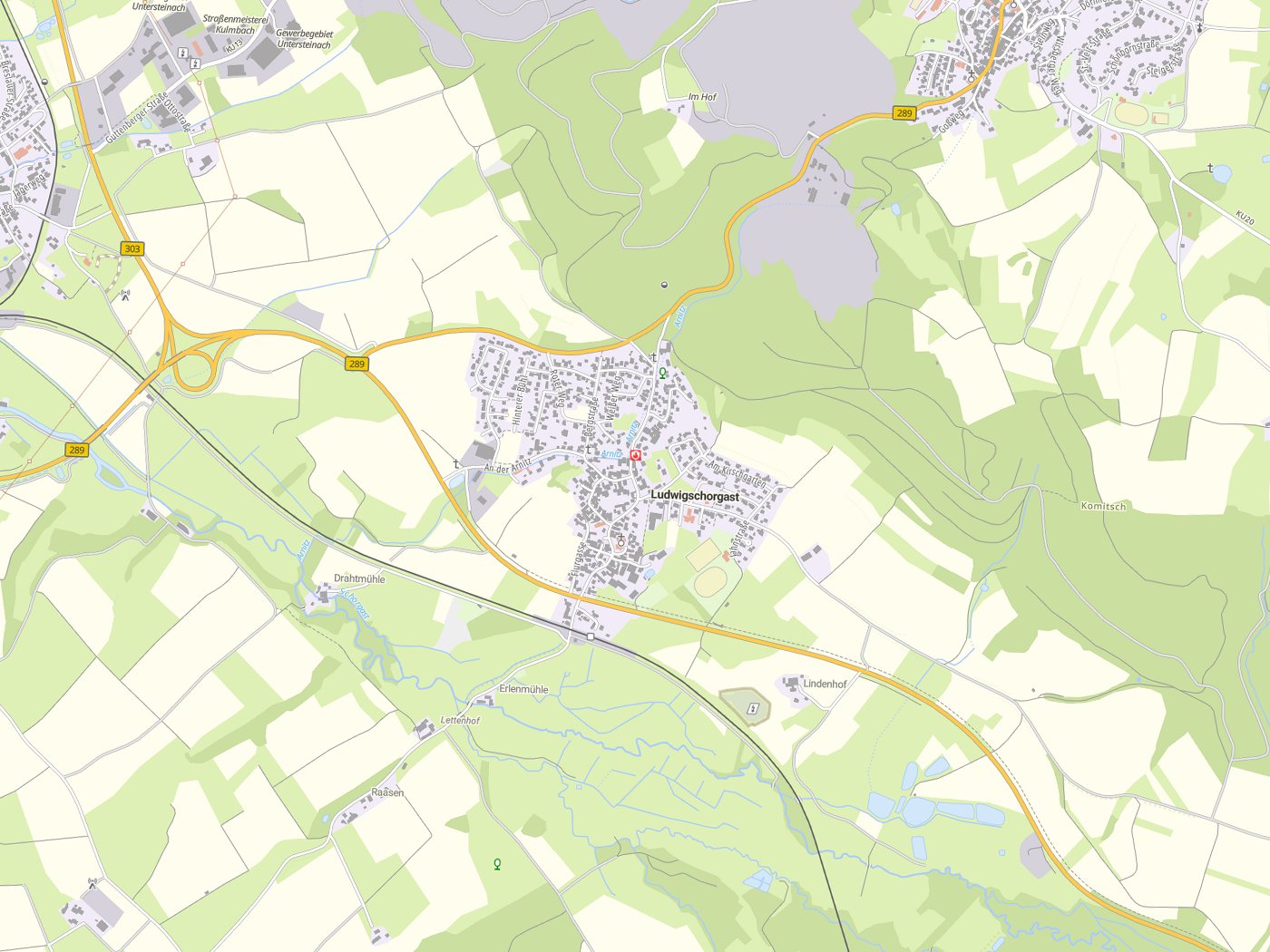 Kartenausschnitt Ludwigschorgast mit Gewässern