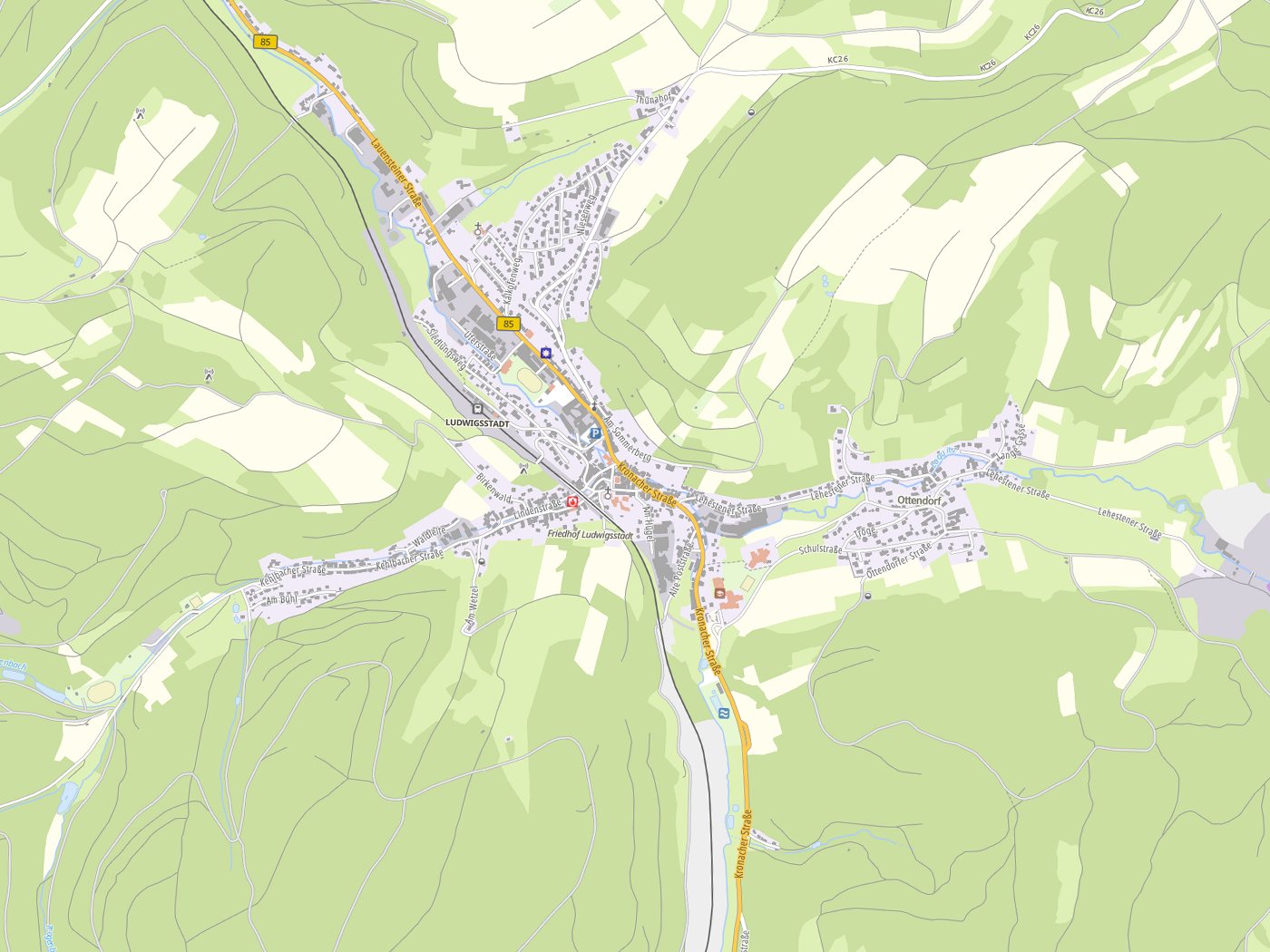 Kartenausschnitt Ludwigsstadt mit Gewässern
