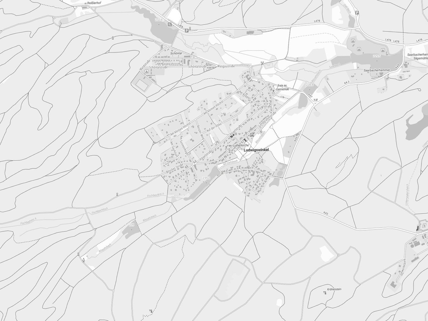 Kartenausschnitt Ludwigswinkel mit Gewässern
