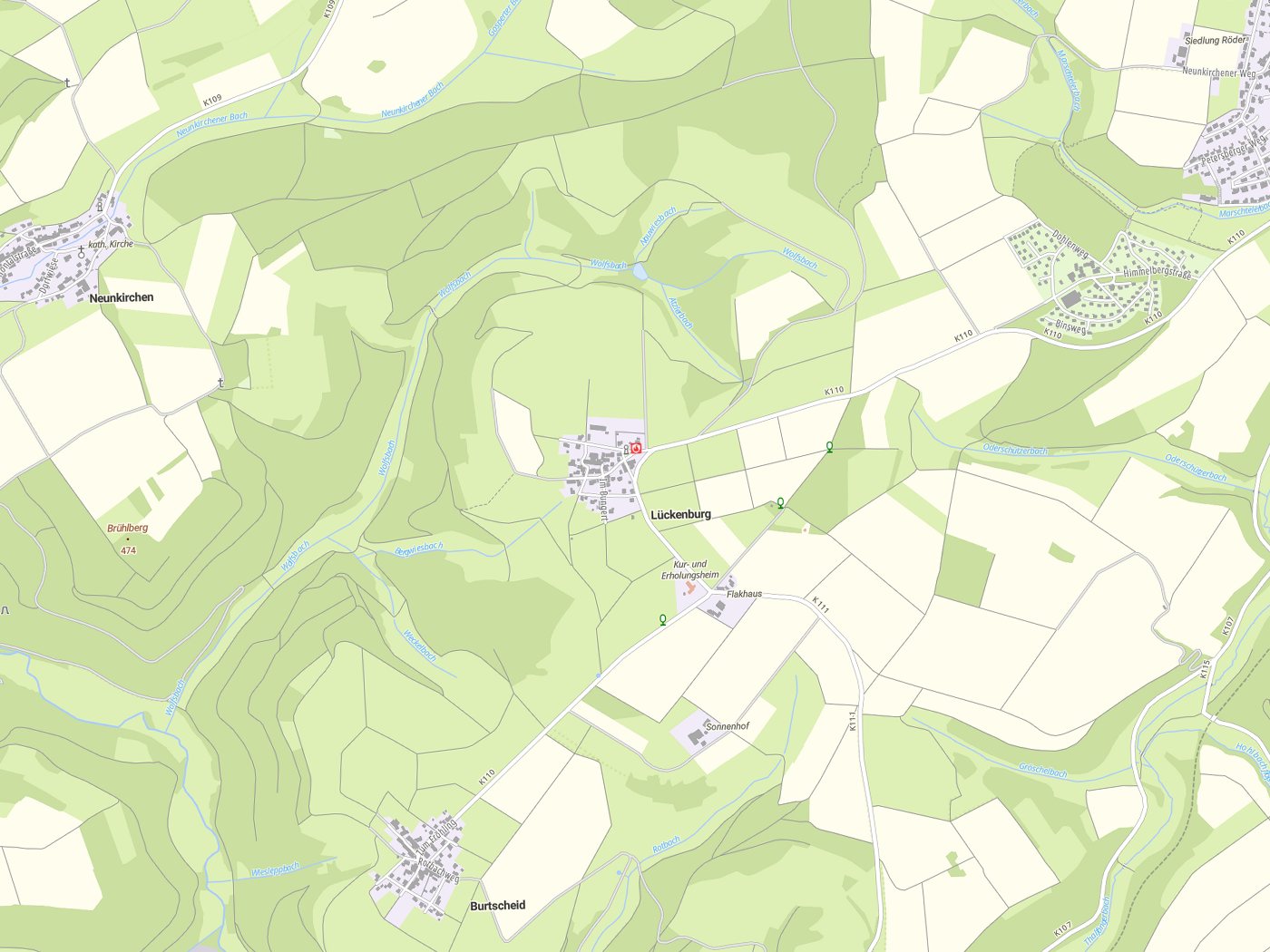 Kartenausschnitt Lückenburg mit Gewässern