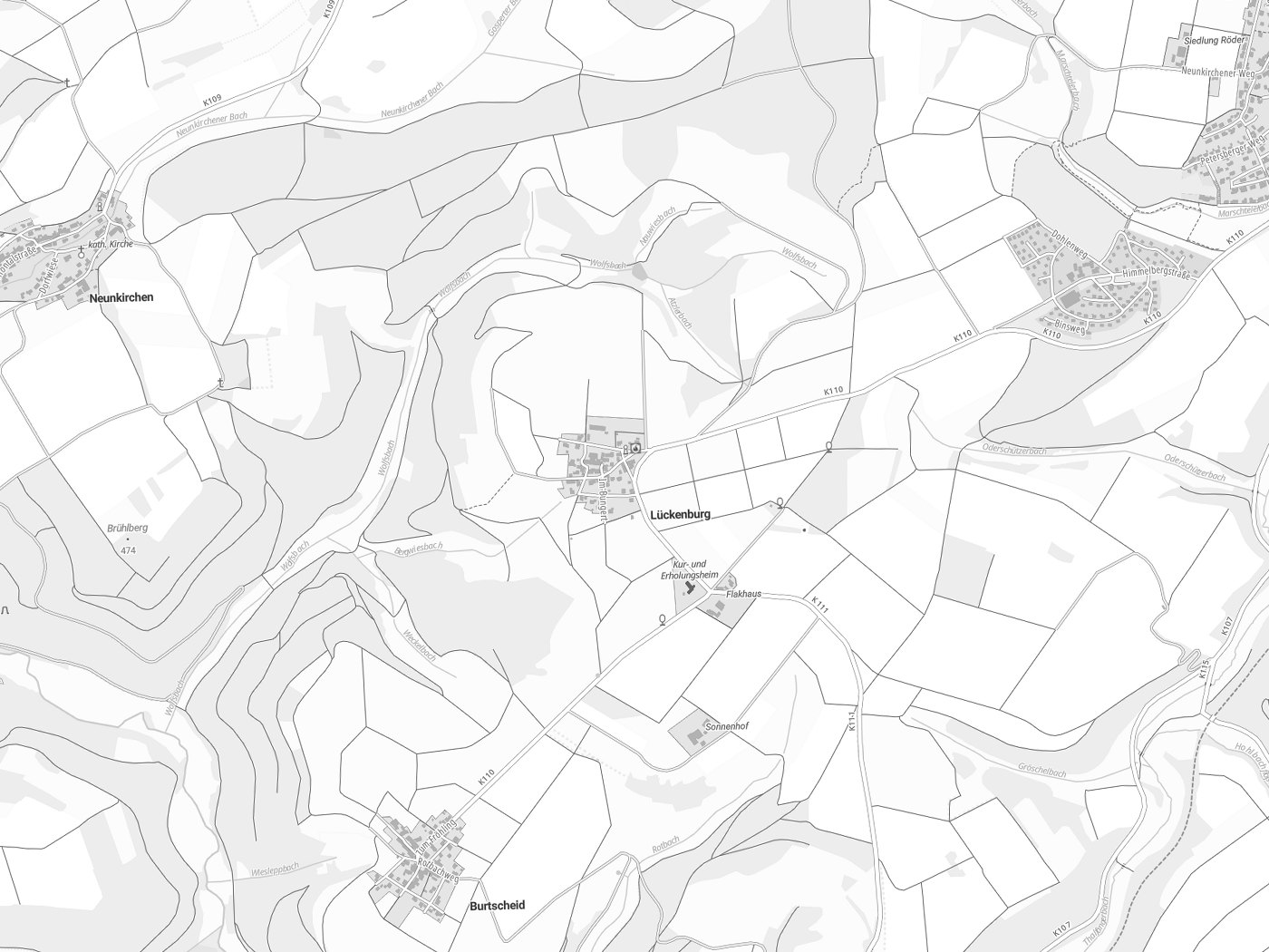 Kartenausschnitt Lückenburg mit Gewässern