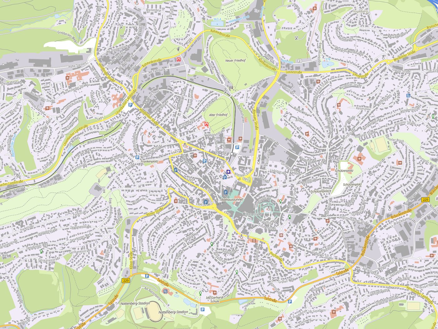 Kartenausschnitt Lüdenscheid mit Gewässern