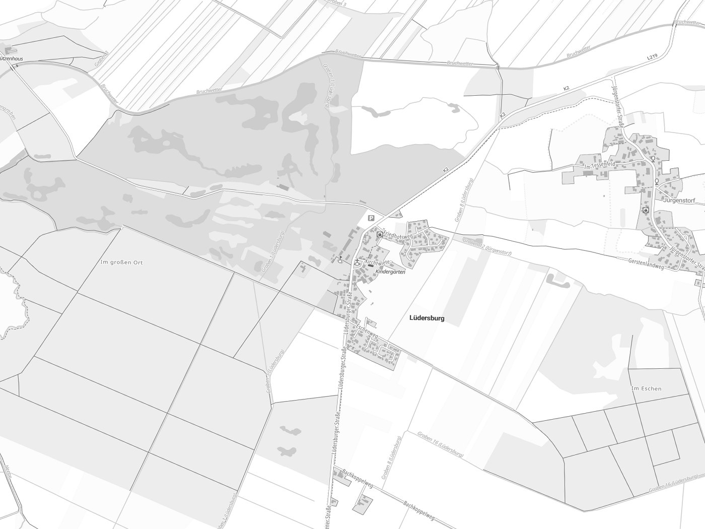 Kartenausschnitt Lüdersburg mit Gewässern