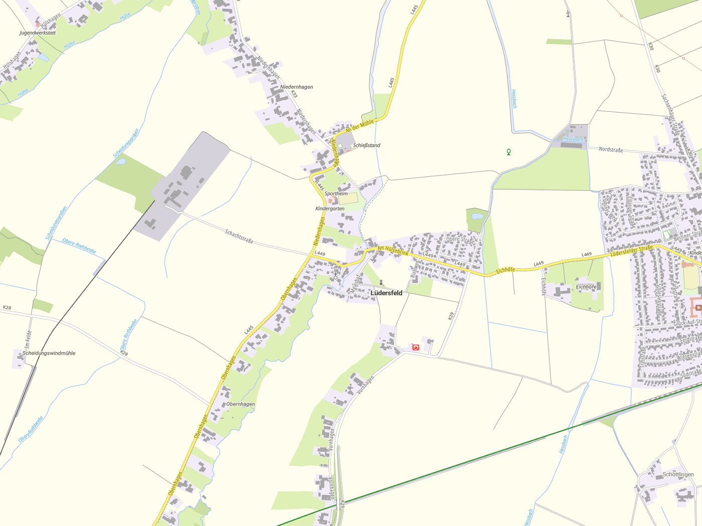Kartenausschnitt Lüdersfeld mit Gewässern