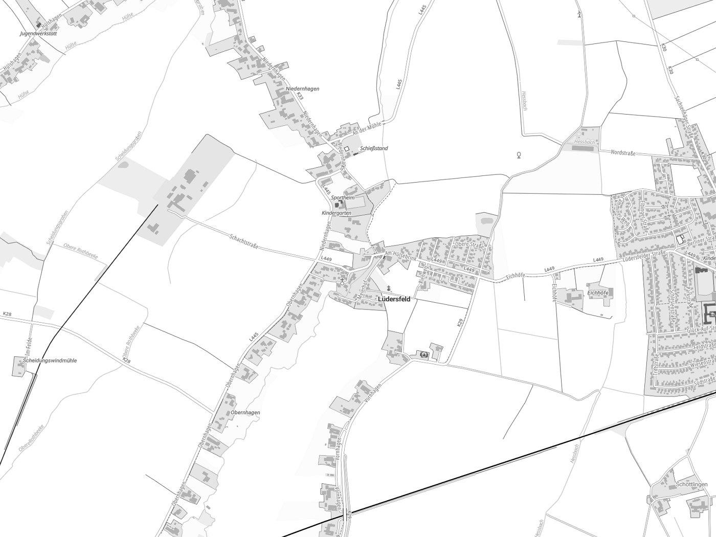 Kartenausschnitt Lüdersfeld mit Gewässern