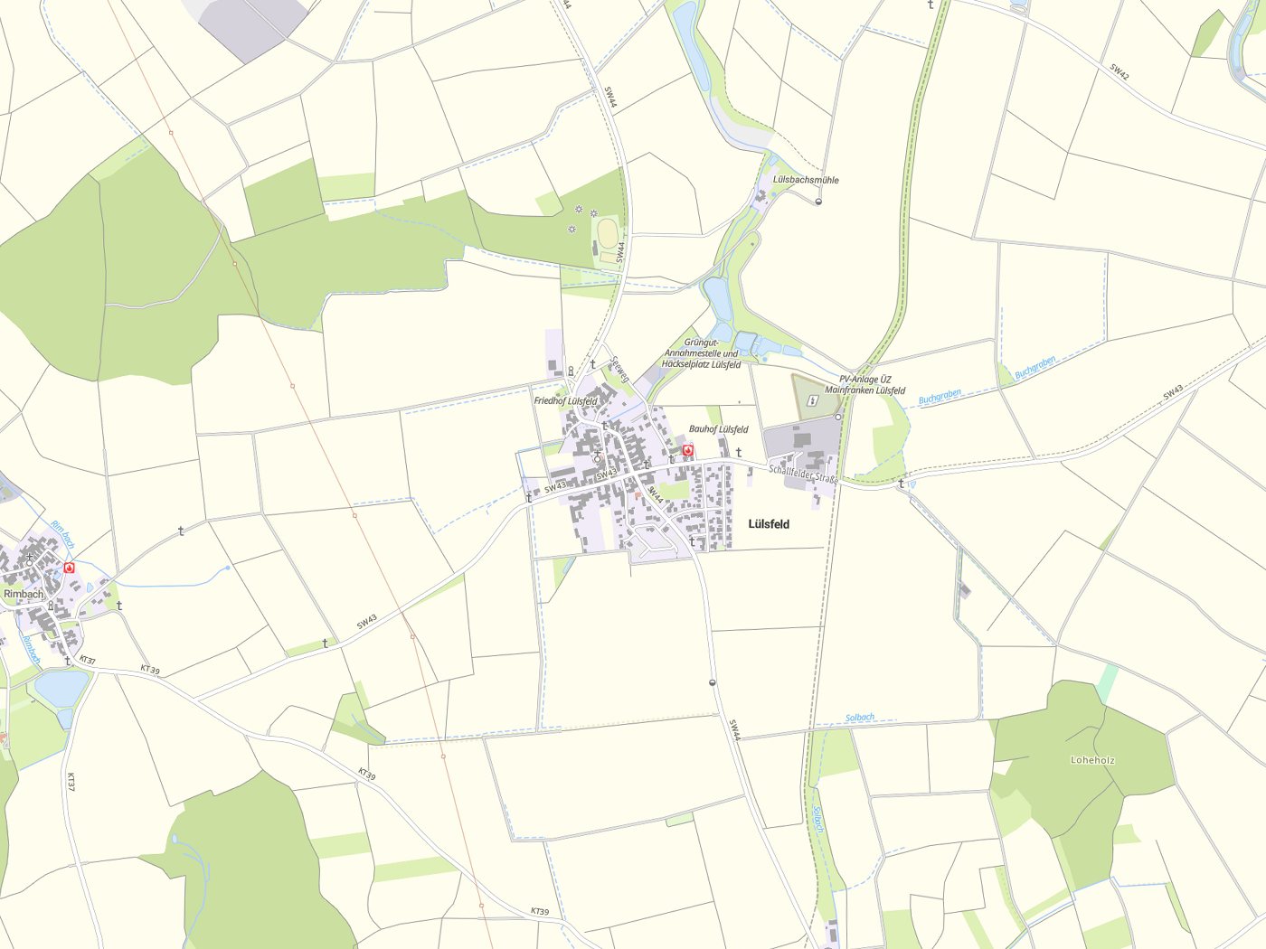 Kartenausschnitt Lülsfeld mit Gewässern