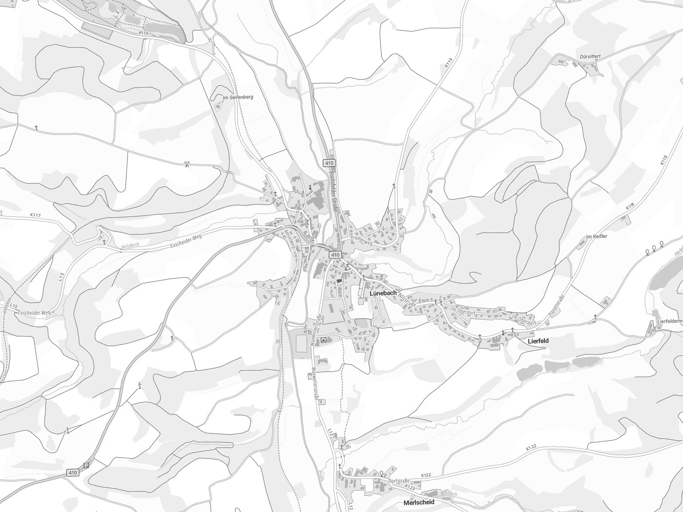 Kartenausschnitt Lünebach mit Gewässern