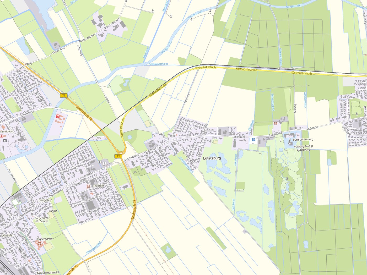 Kartenausschnitt Lütetsburg mit Gewässern