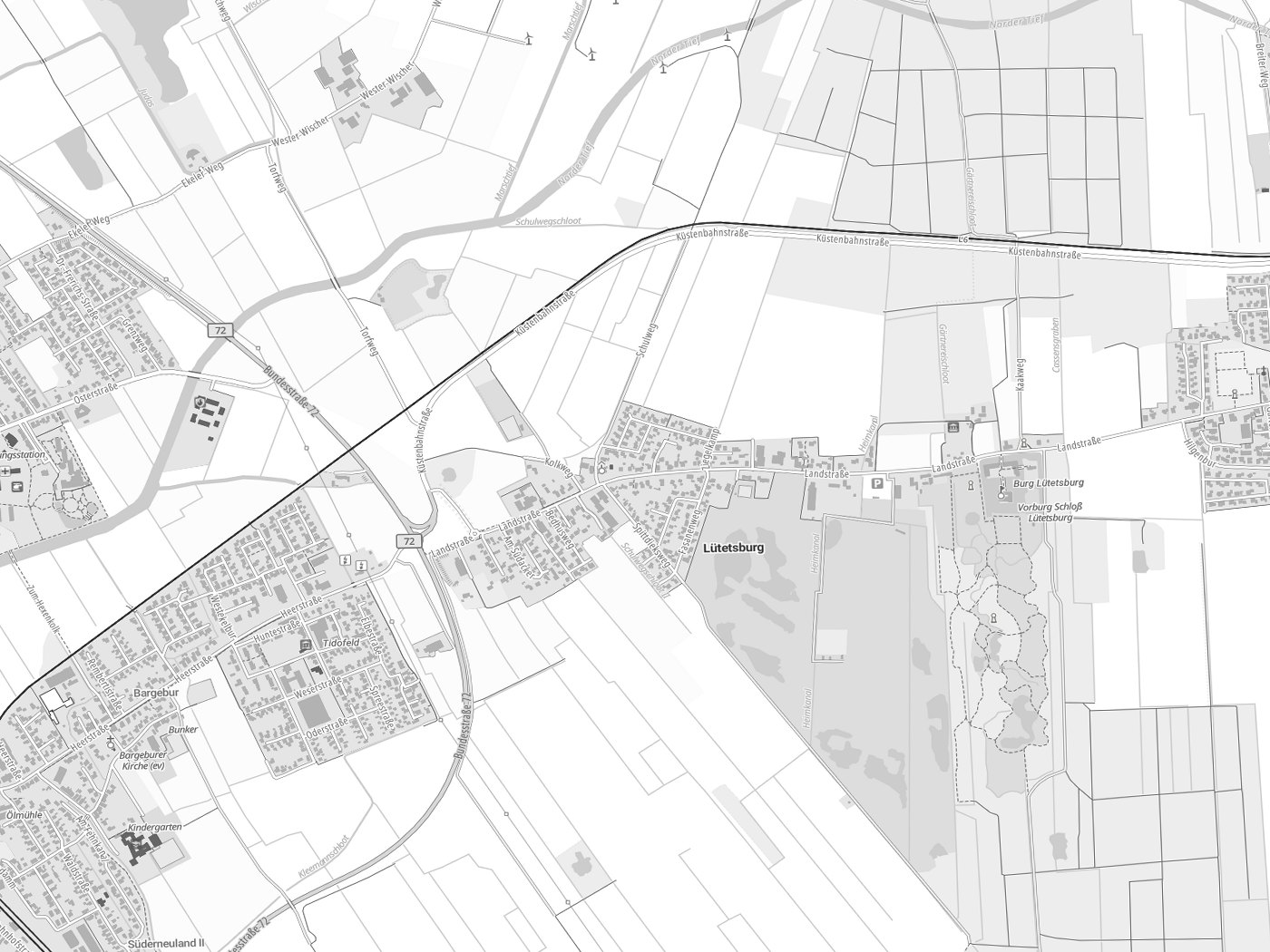 Kartenausschnitt Lütetsburg mit Gewässern