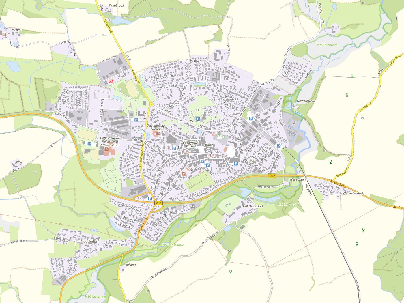 Kartenausschnitt Lütjenburg mit Gewässern