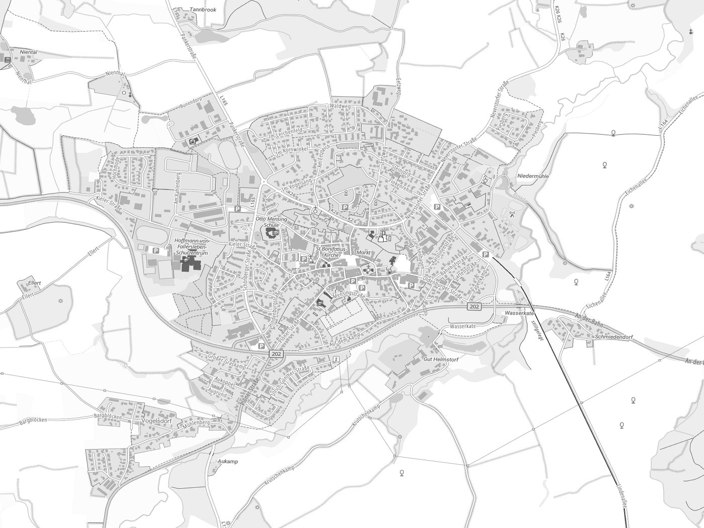 Kartenausschnitt Lütjenburg mit Gewässern