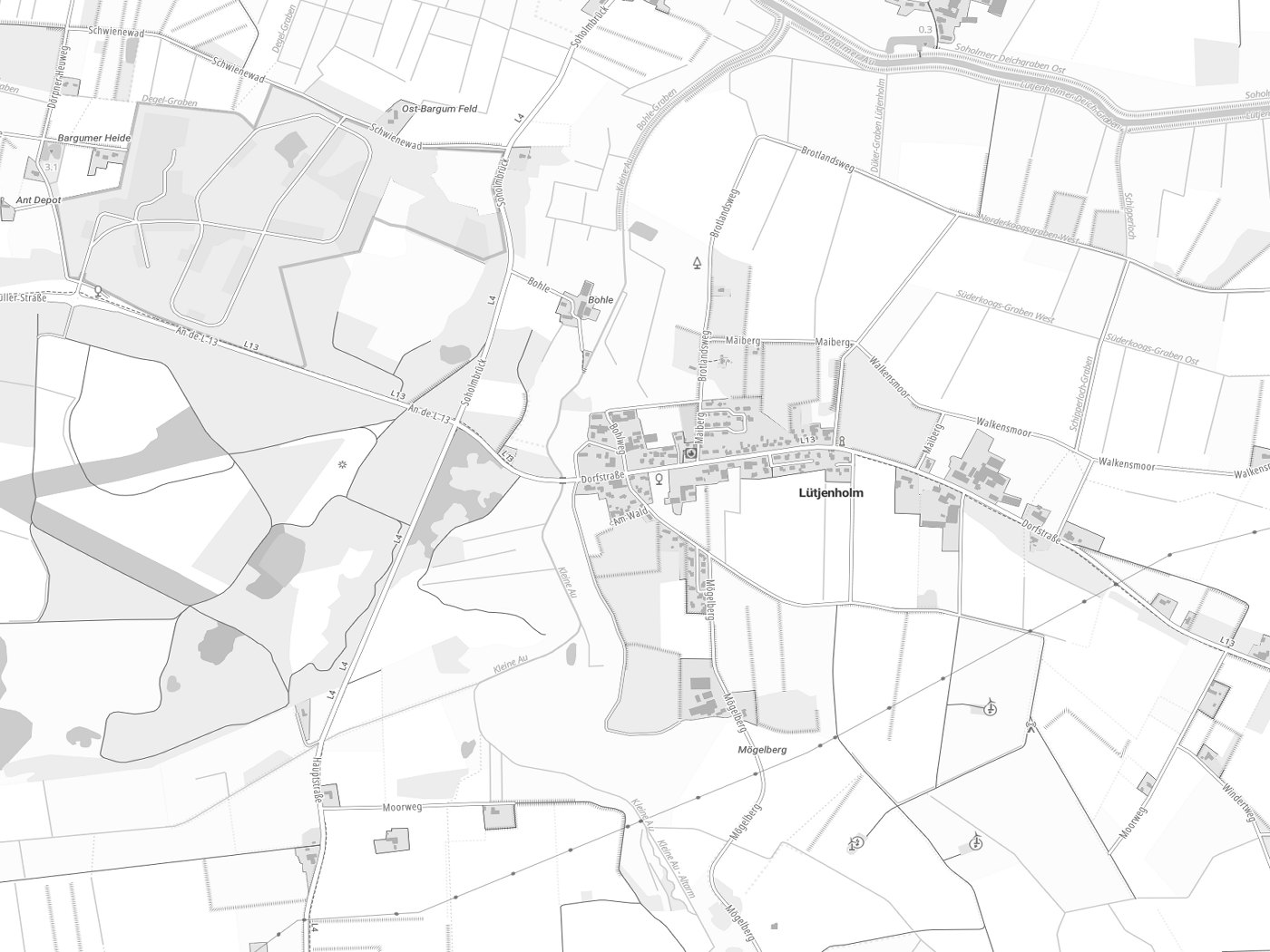 Kartenausschnitt Lütjenholm mit Gewässern