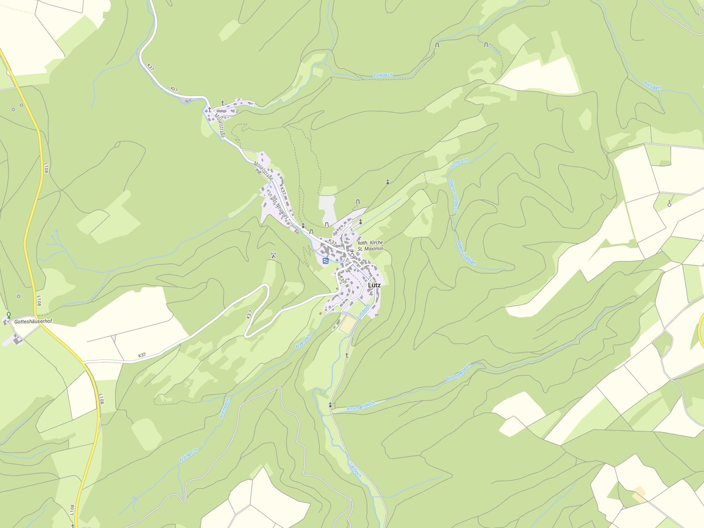 Kartenausschnitt Lütz mit Gewässern