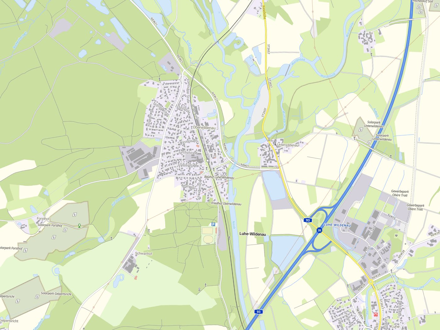 Kartenausschnitt Luhe-Wildenau mit Gewässern