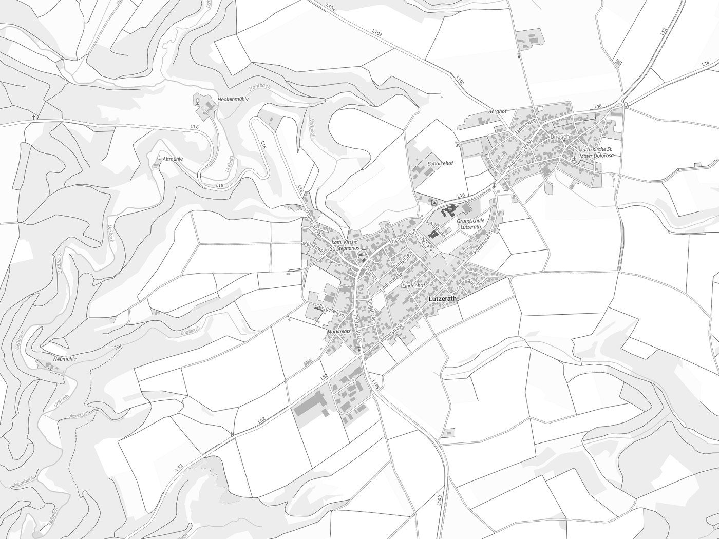 Kartenausschnitt Lutzerath mit Gewässern