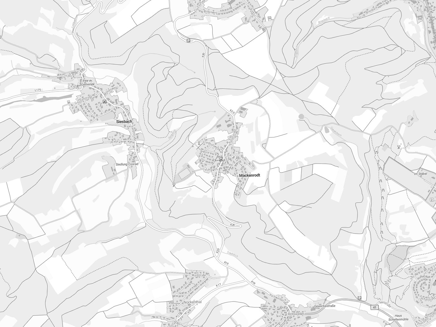 Kartenausschnitt Mackenrodt mit Gewässern