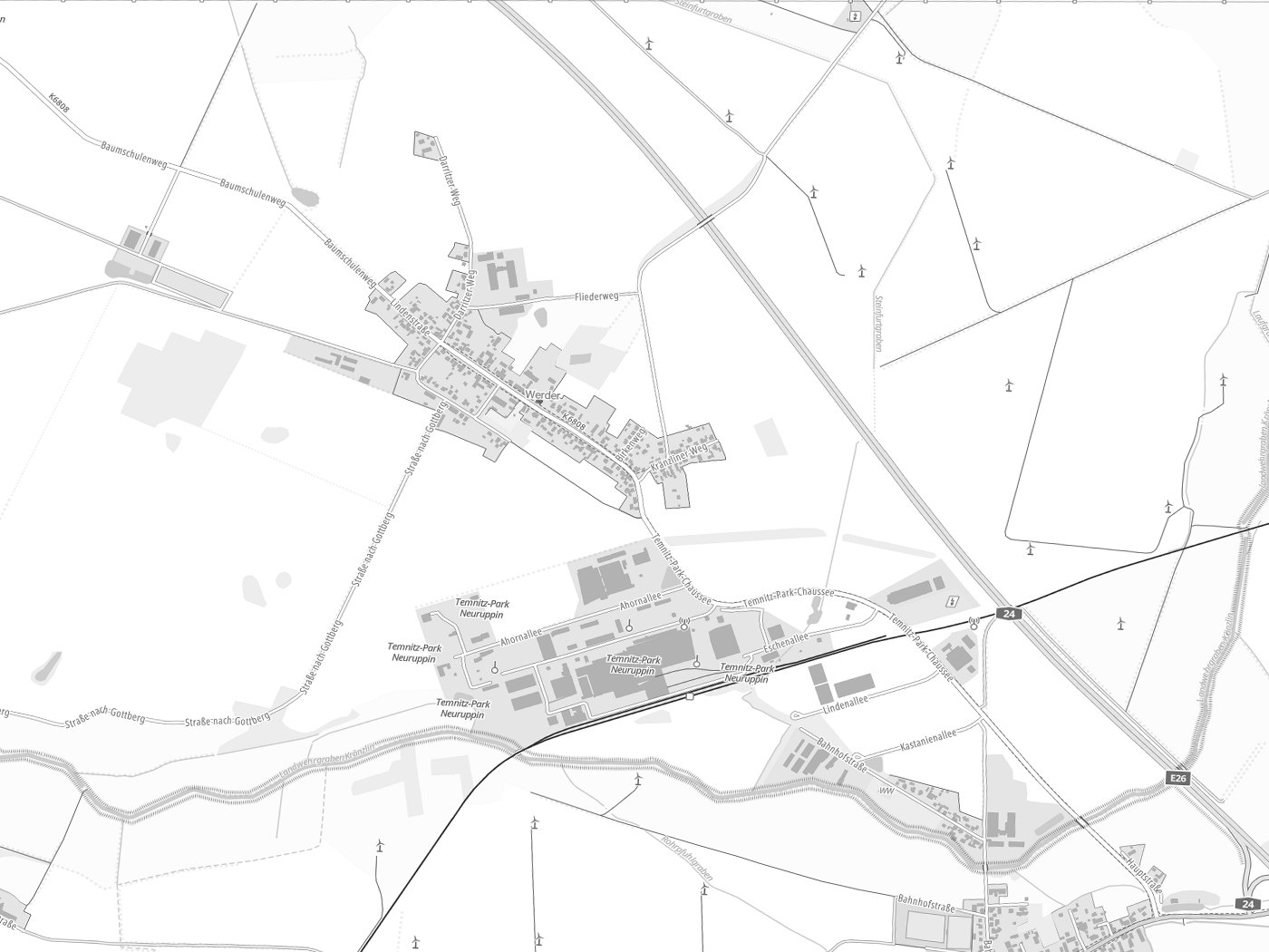 Kartenausschnitt Märkisch Linden mit Gewässern