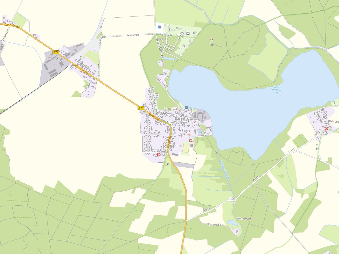Kartenausschnitt Märkische Heide/Markojska Góla mit Gewässern