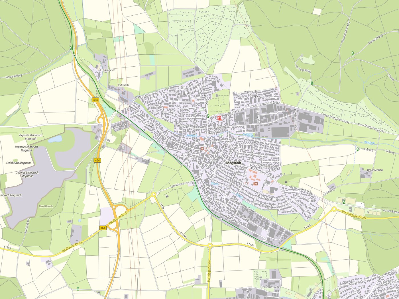 Kartenausschnitt Magstadt mit Gewässern
