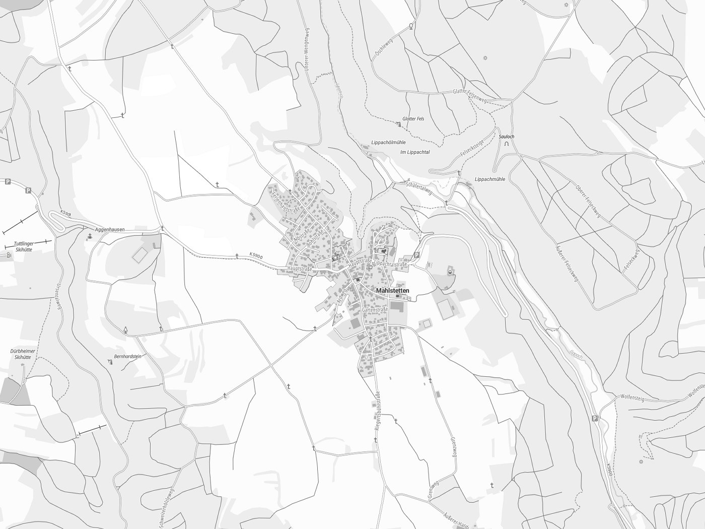 Kartenausschnitt Mahlstetten mit Gewässern