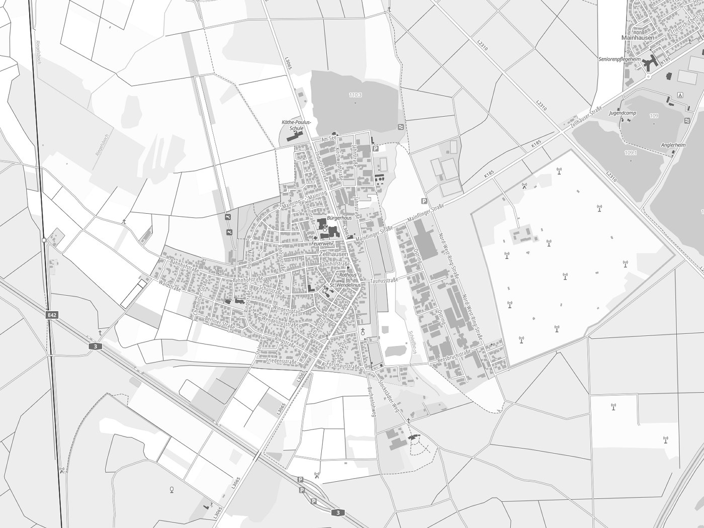 Kartenausschnitt Mainhausen mit Gewässern