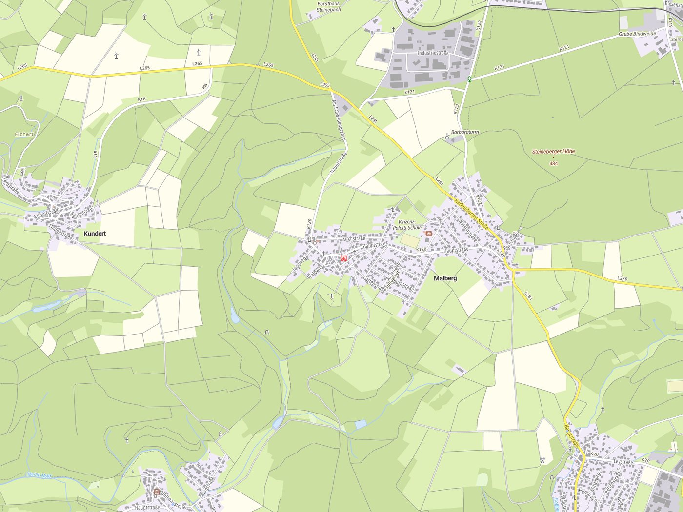 Kartenausschnitt Malberg mit Gewässern