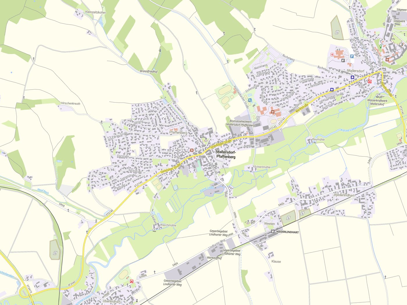 Kartenausschnitt Mallersdorf-Pfaffenberg mit Gewässern