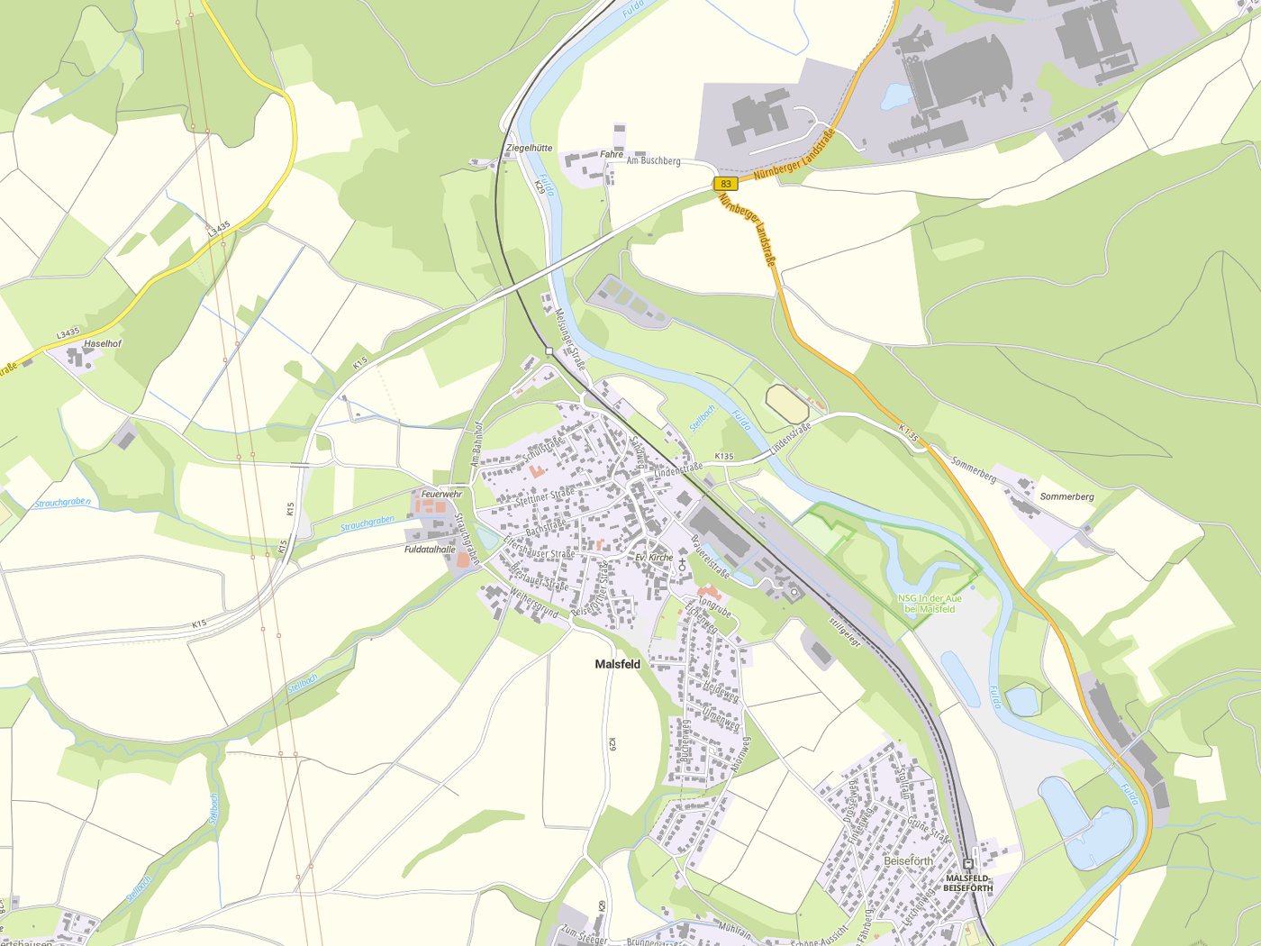 Kartenausschnitt Malsfeld mit Gewässern