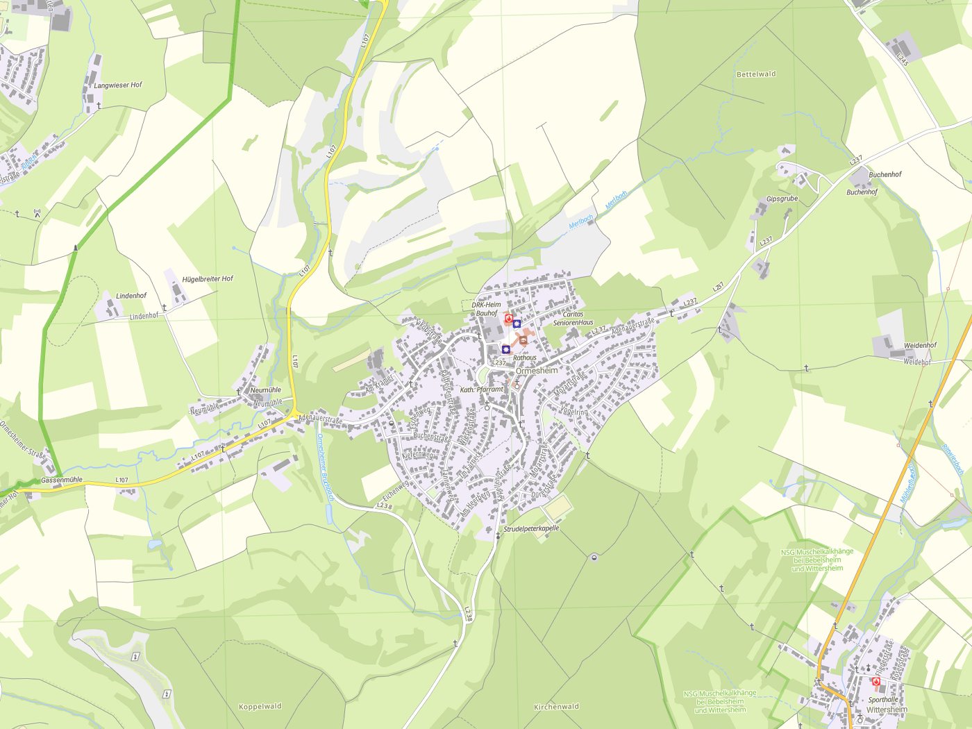 Kartenausschnitt Mandelbachtal mit Gewässern