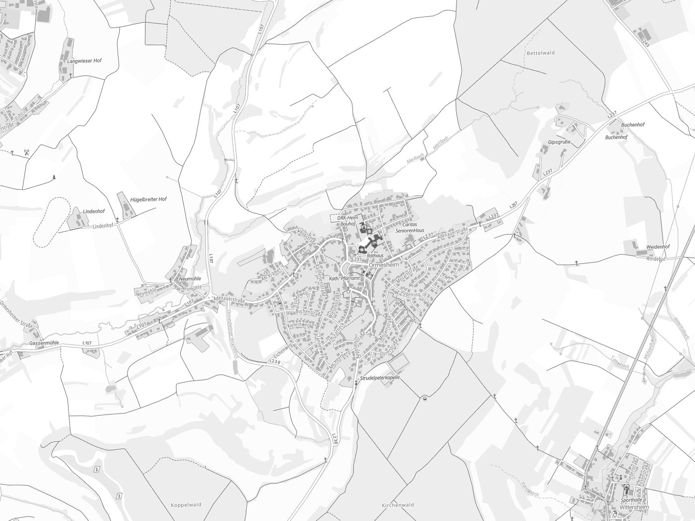 Kartenausschnitt Mandelbachtal mit Gewässern