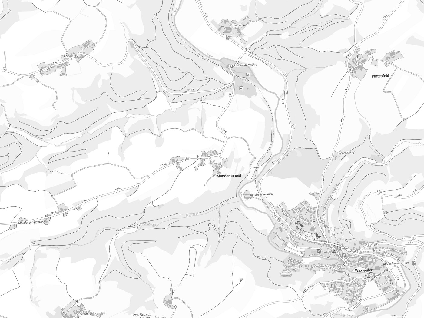 Kartenausschnitt Manderscheid mit Gewässern