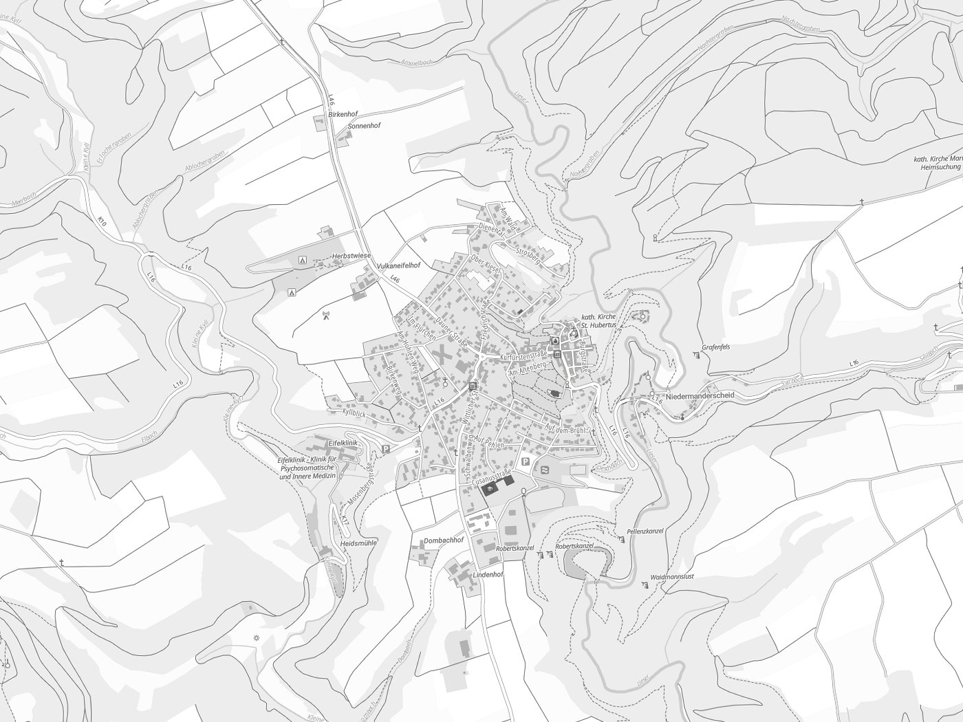 Kartenausschnitt Manderscheid mit Gewässern