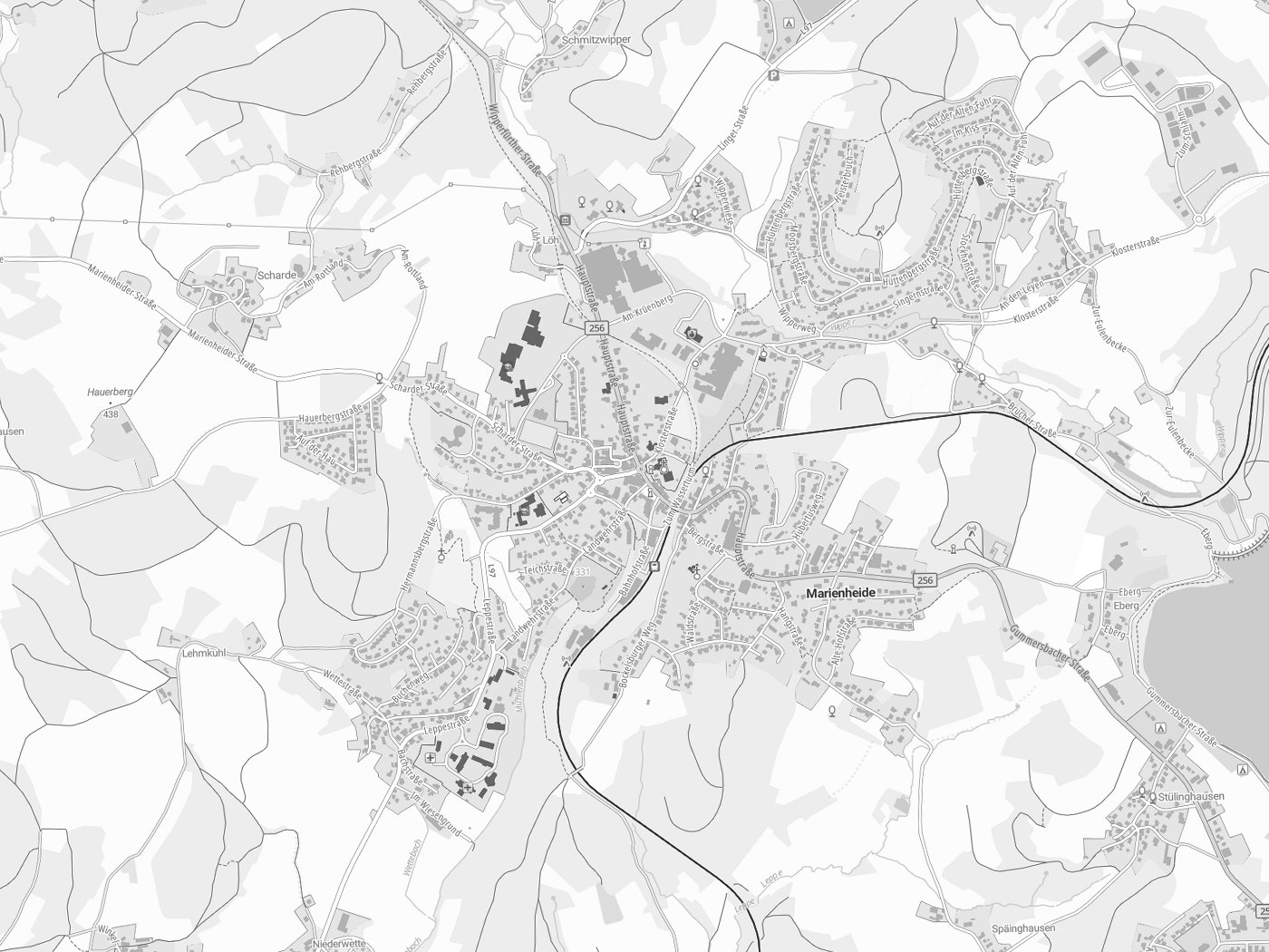 Kartenausschnitt Marienheide mit Gewässern