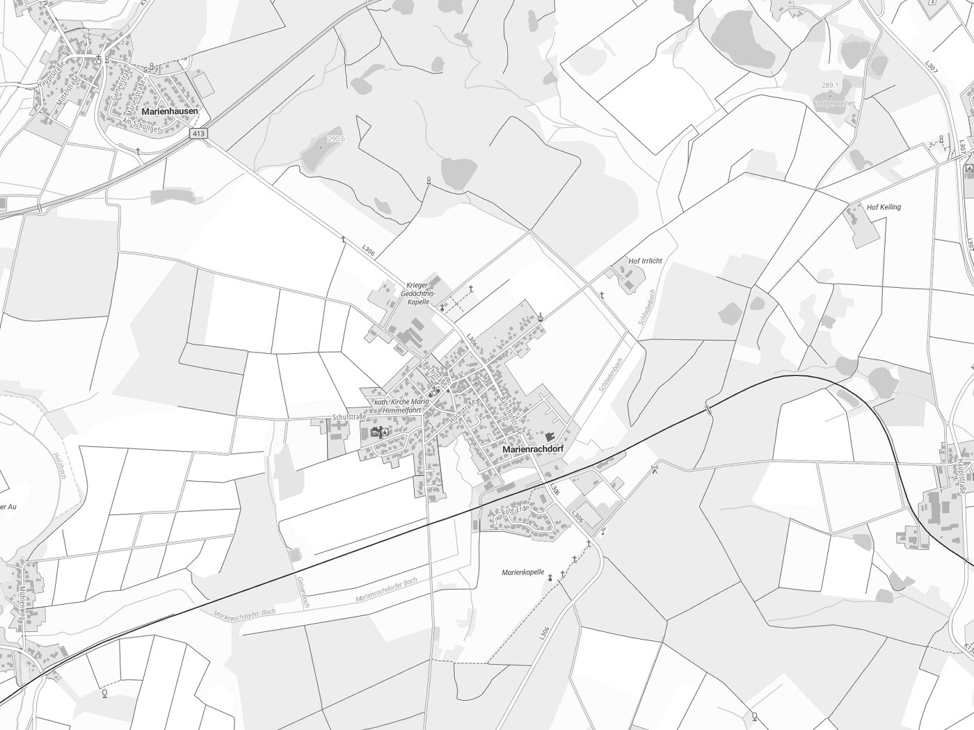 Kartenausschnitt Marienrachdorf mit Gewässern