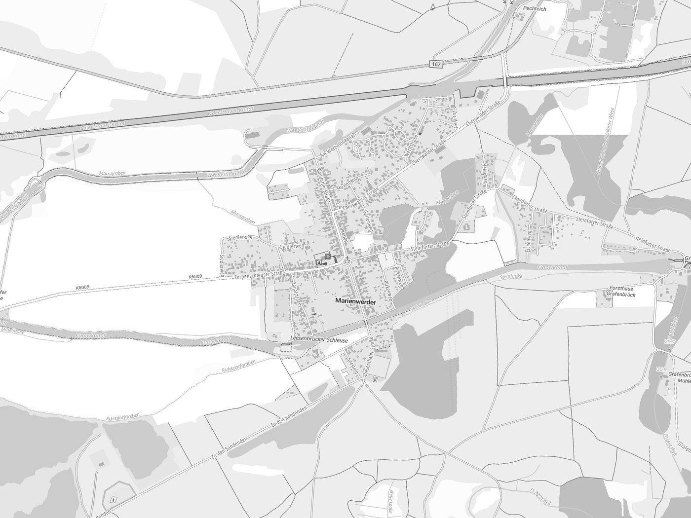 Kartenausschnitt Marienwerder mit Gewässern