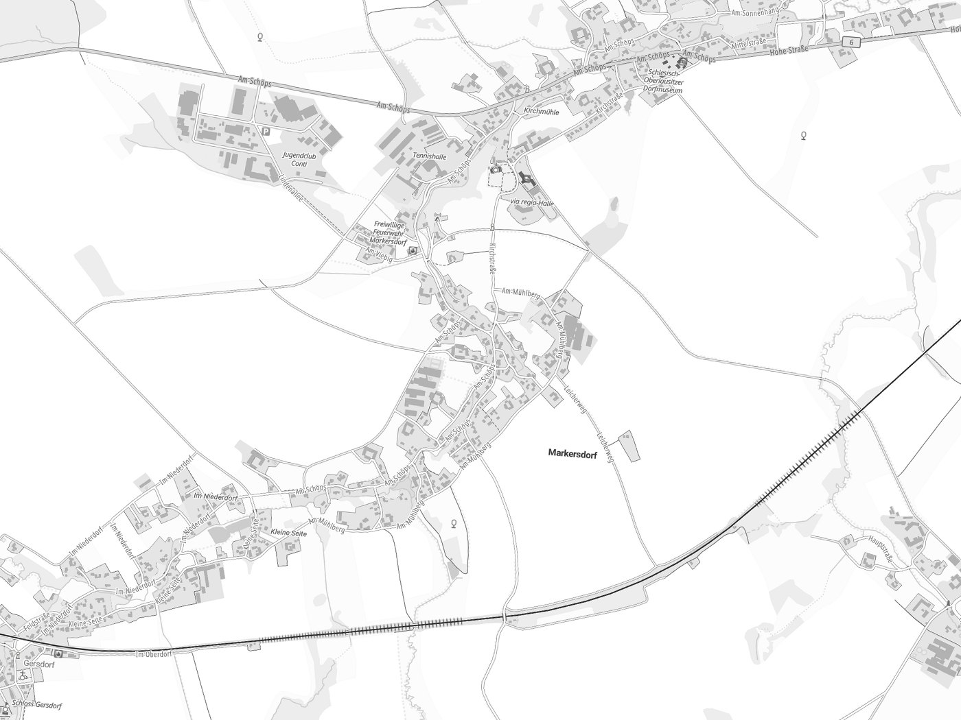 Kartenausschnitt Markersdorf mit Gewässern