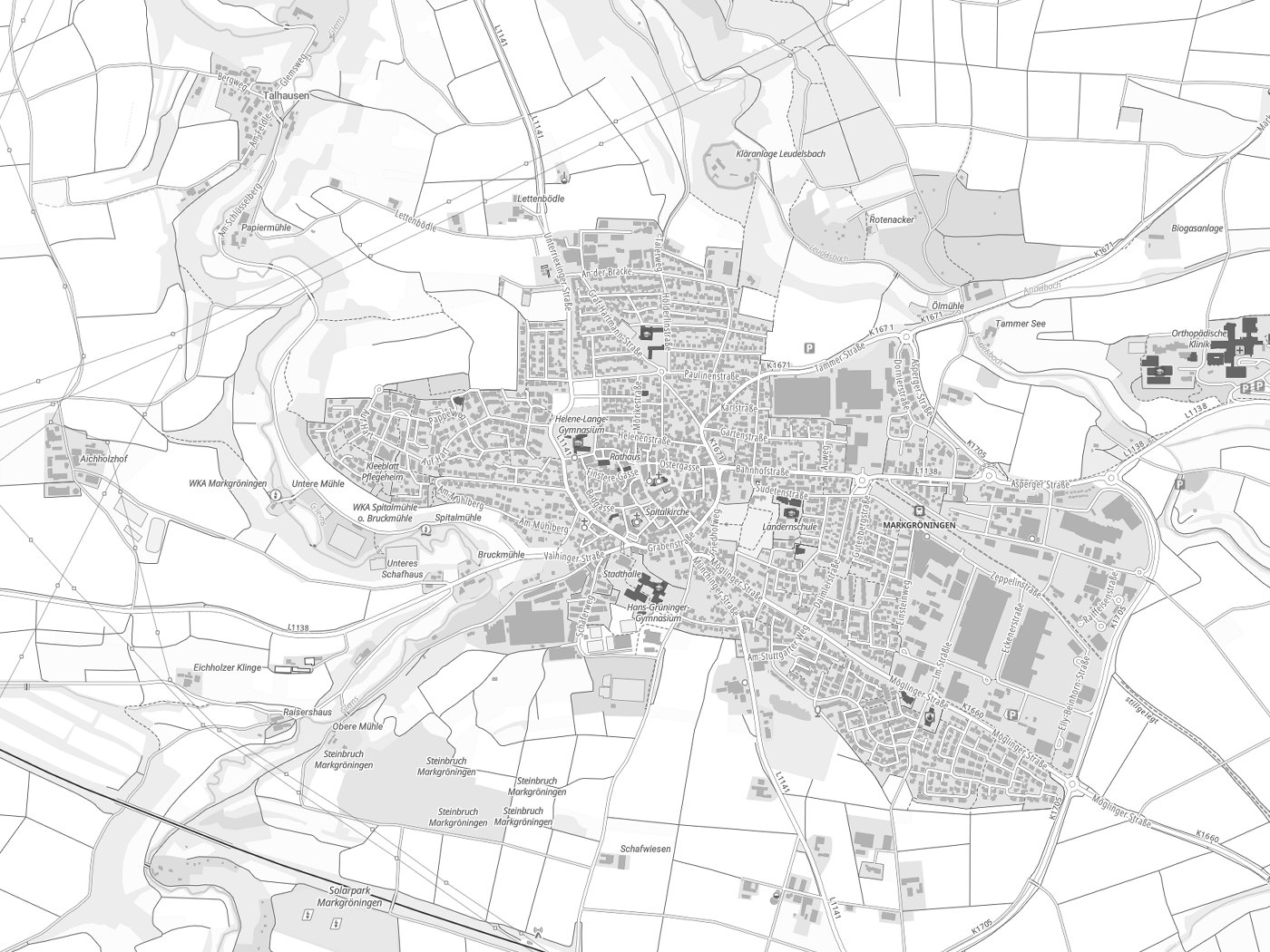 Kartenausschnitt Markgröningen mit Gewässern