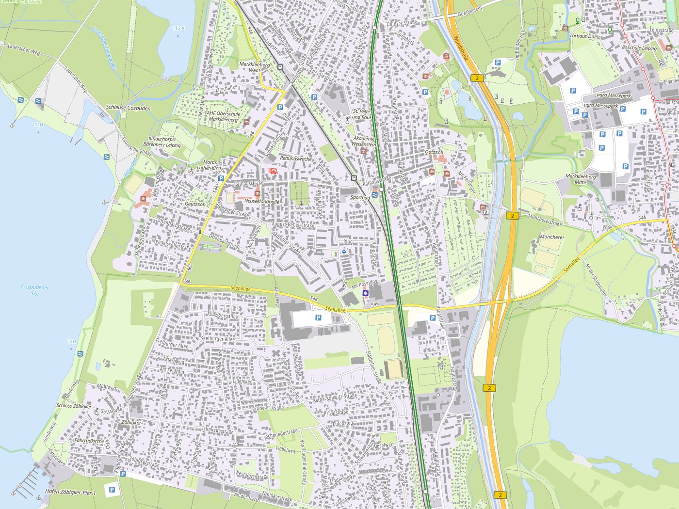 Kartenausschnitt Markkleeberg mit Gewässern