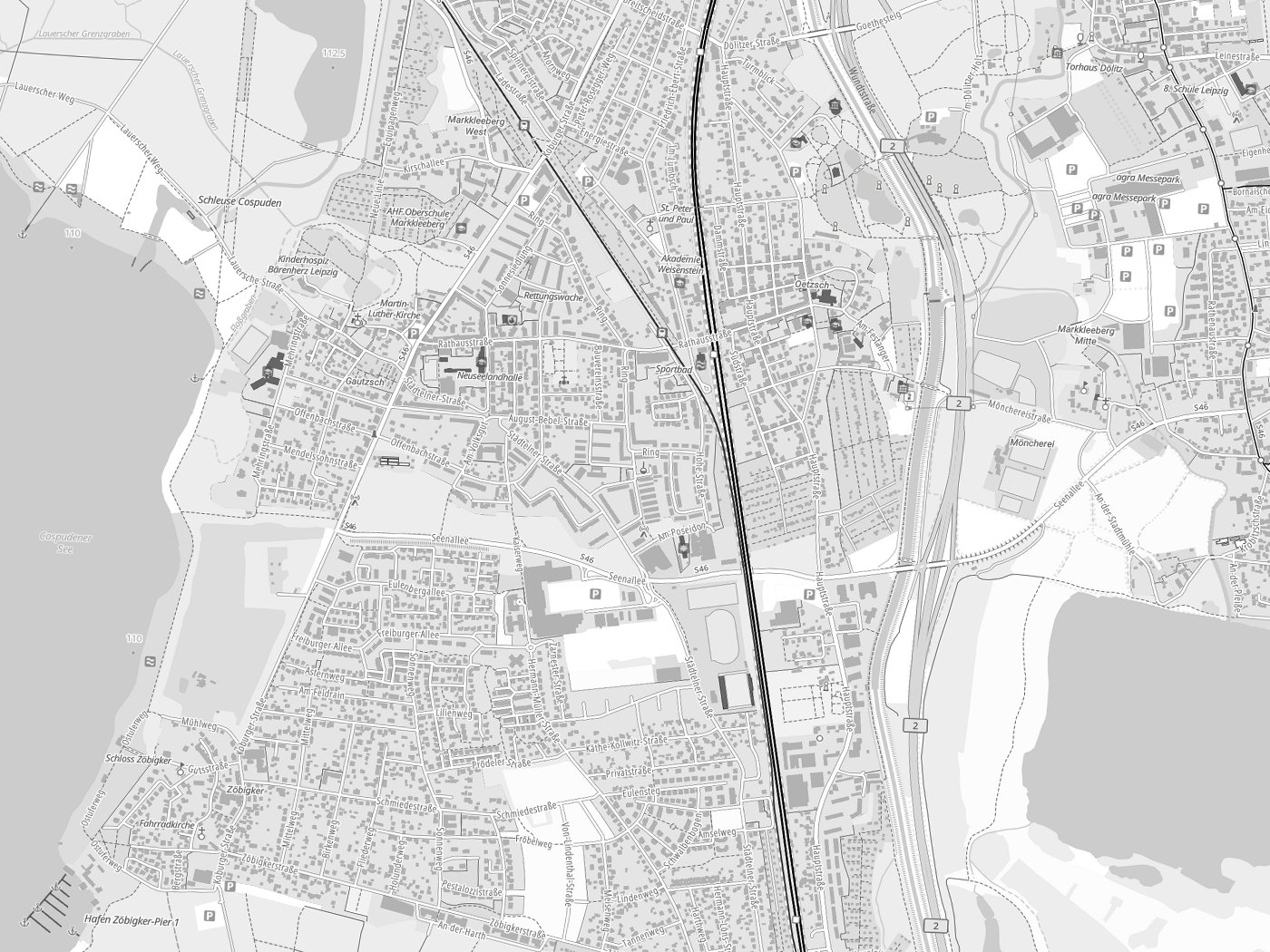 Kartenausschnitt Markkleeberg mit Gewässern