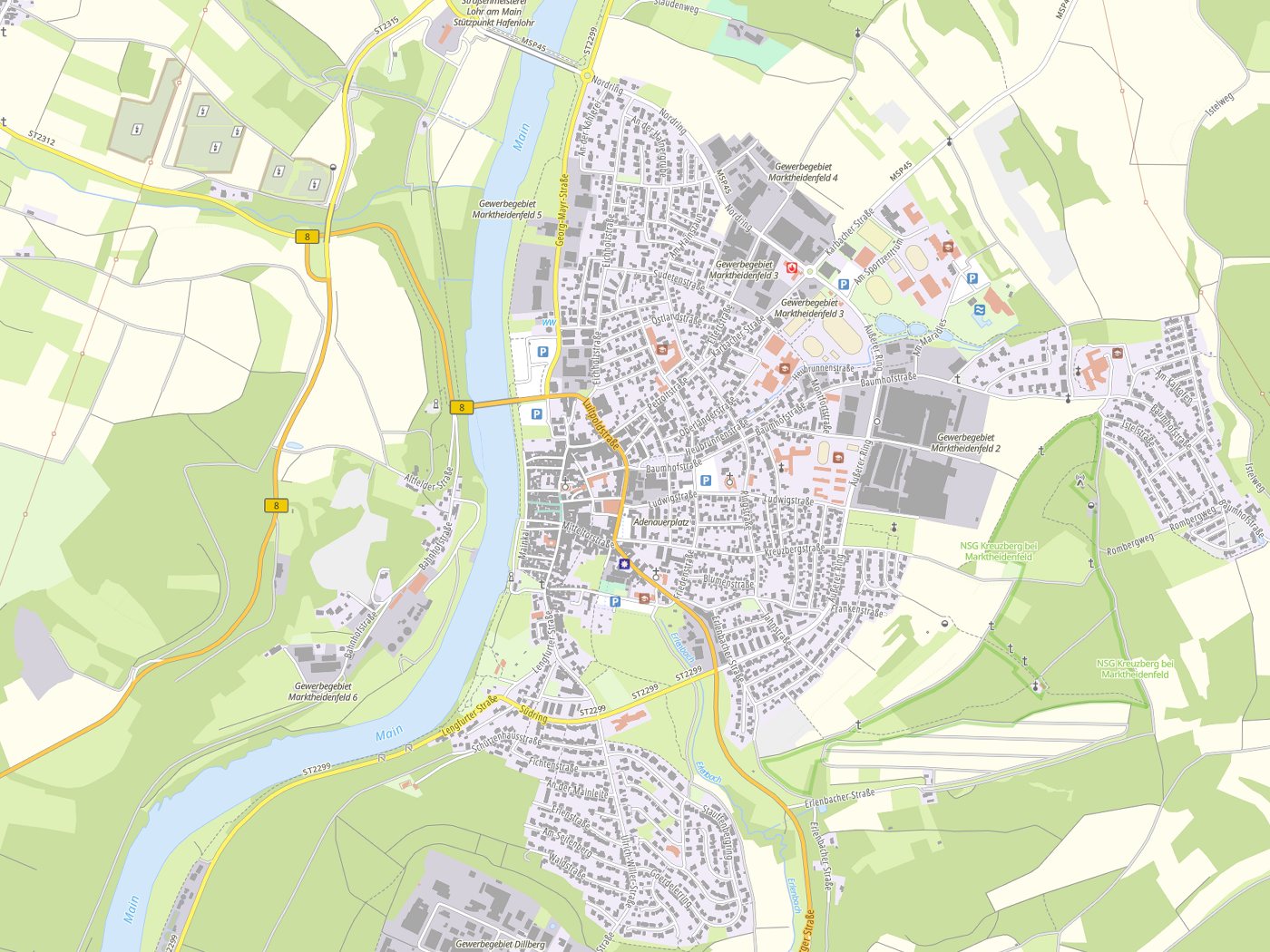 Kartenausschnitt Marktheidenfeld mit Gewässern
