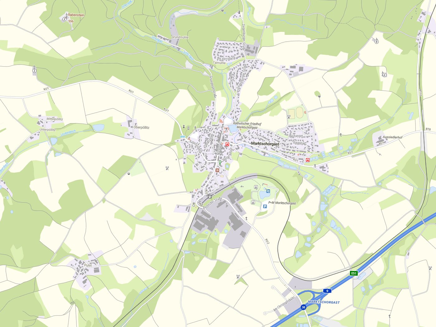 Kartenausschnitt Marktschorgast mit Gewässern