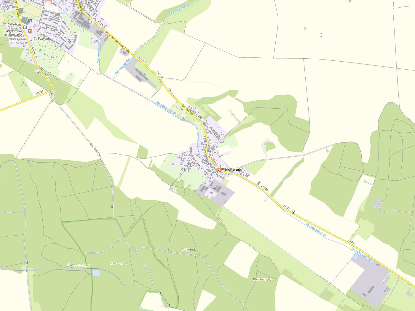 Kartenausschnitt Marolterode mit Gewässern