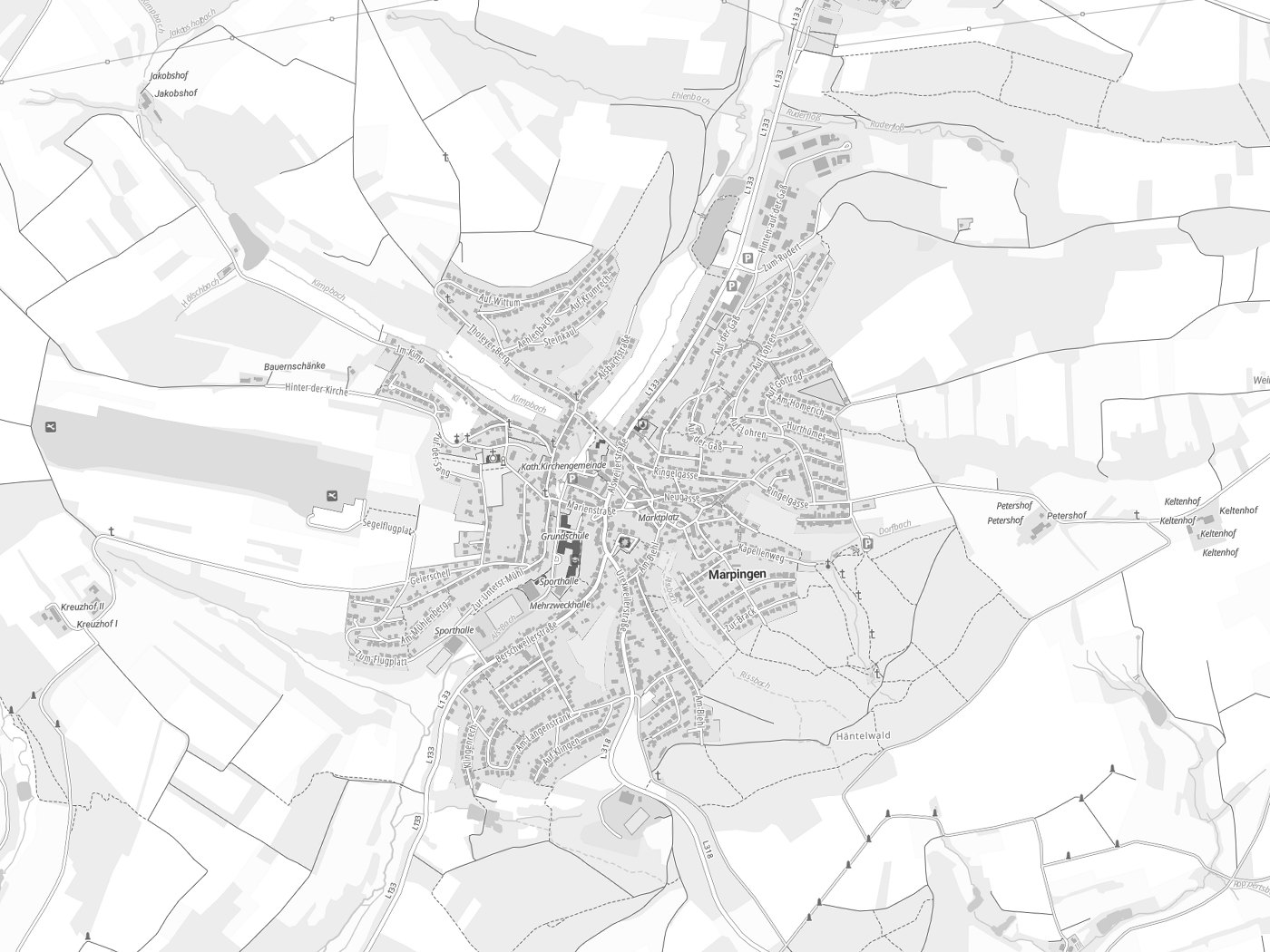 Kartenausschnitt Marpingen mit Gewässern