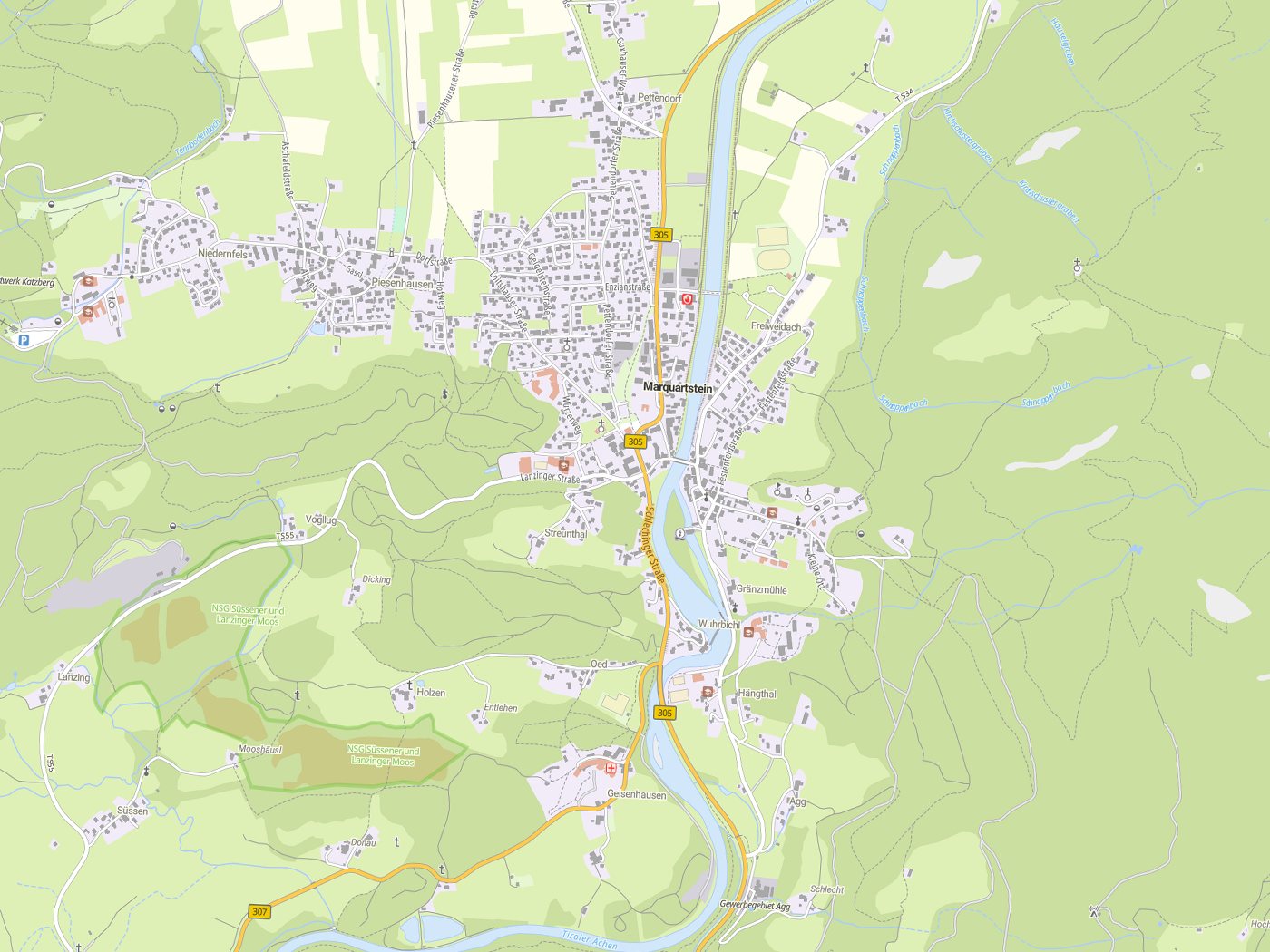 Kartenausschnitt Marquartstein mit Gewässern