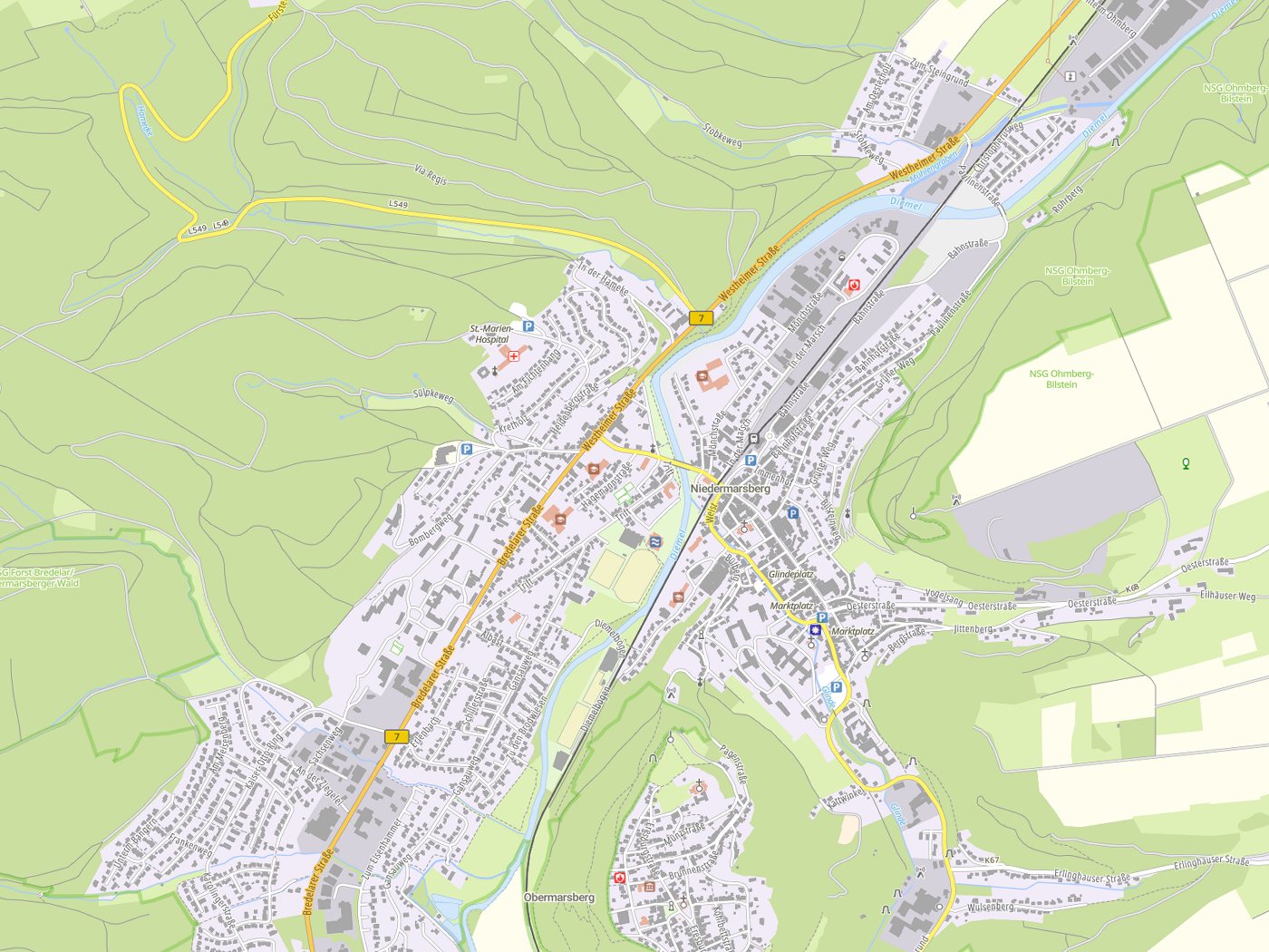 Kartenausschnitt Marsberg mit Gewässern